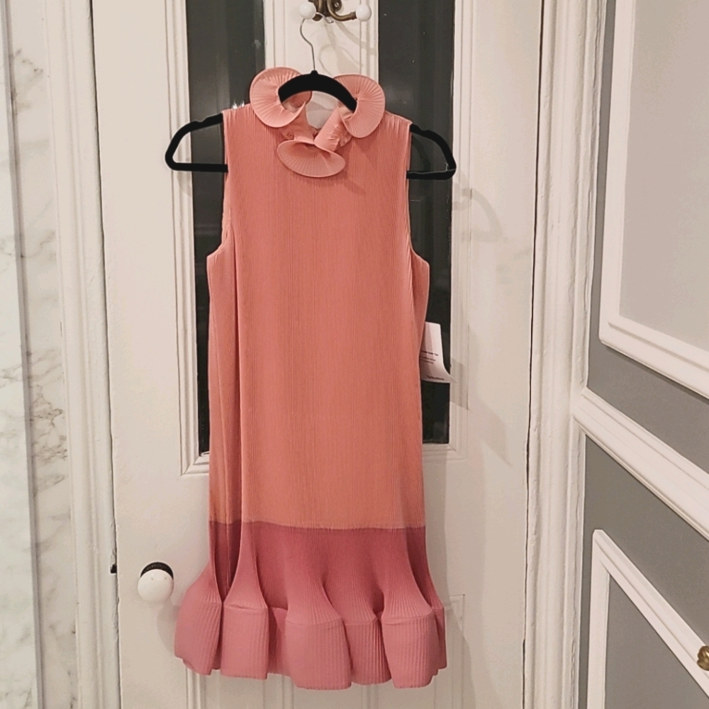 TIBI ruffled plisse flared mini dress size xs NWT